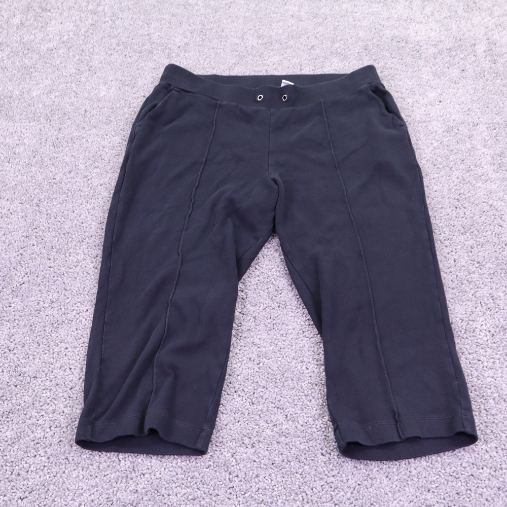 Croft & Barrow Capri Pants Womens Large Black Stretch Cotton Pintuck Knit Casual